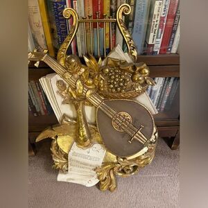 1971 SYROCO #7236 Music Theme Fruit Wall Hanging Plaque Vintage Mandolin Harp